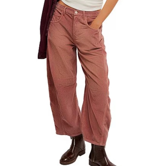 Free People/We the Free Good Luck Corduroy Barrel Jeans in Withered Rose…